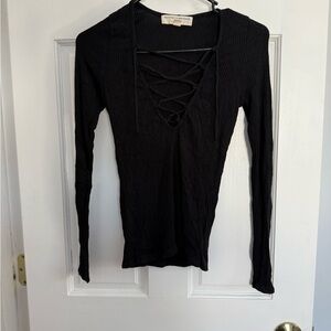 Black Lace-Up Women's Top